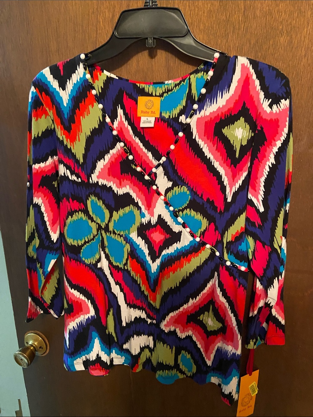 Ruby Rd. Multicolor Ikat-Print Wrap-Style Tunic